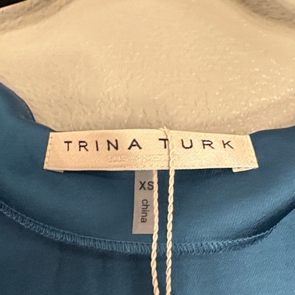 Trina Turk Teal Blouse with Fringe Sleeves - Picture 3 of 6